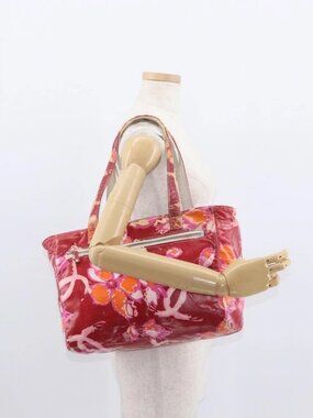 CHANEL High Summer Tote Bag Coated Canvas Red CC Auth 161120